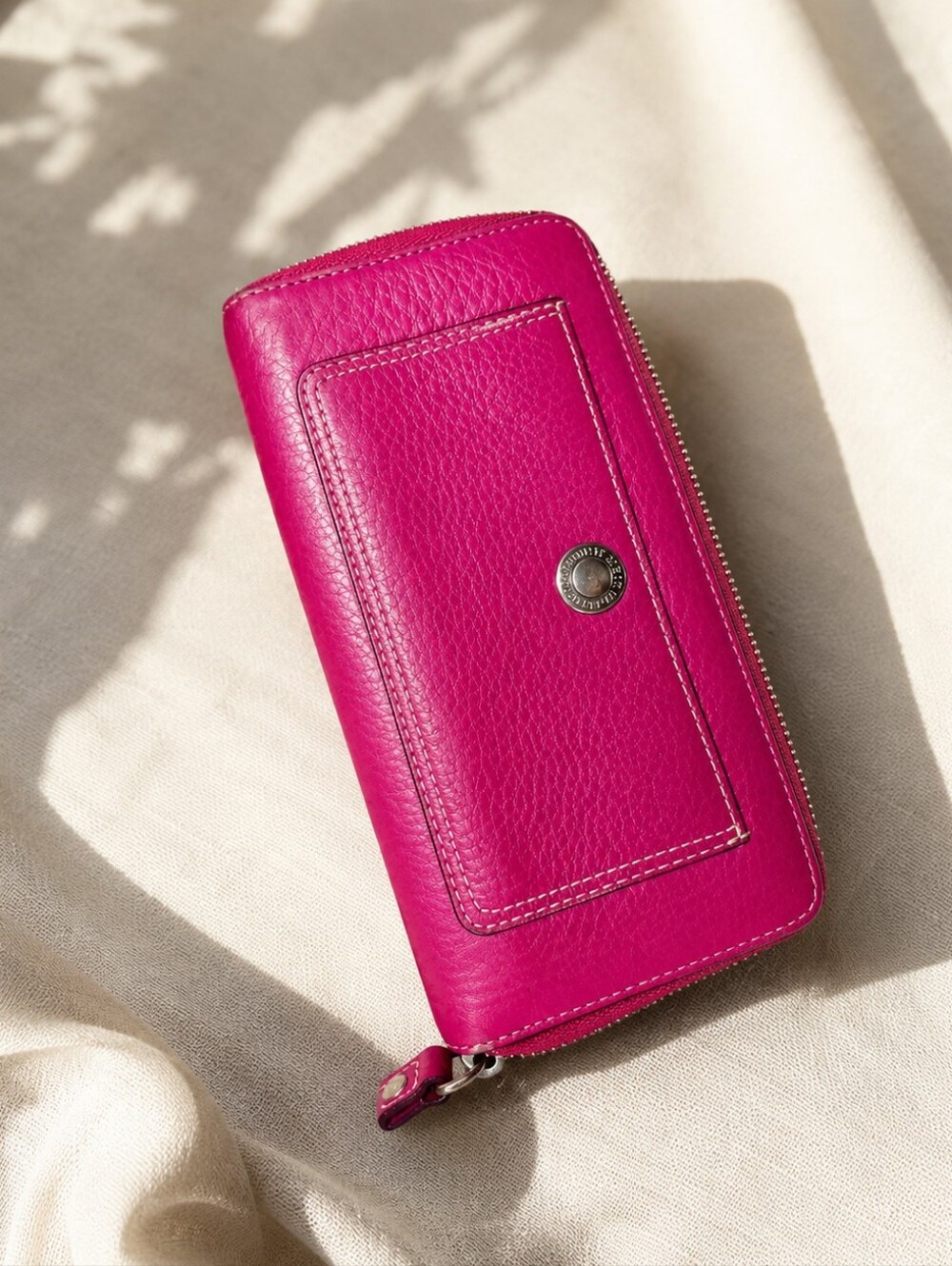 Coach Fuchsia Leather Zip Wallet